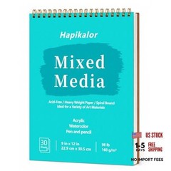 Sketch Book Mixed Media Pad – Top Spiral Bound Sketch Pad, 30 Sheets 9″ x 12″
