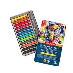 Derwent Inktense Blocks 12 Tin, Set of 12, 8mm Block, Soft Texture, Watersoluble
