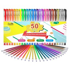 50 Pack Gel Pens Set 25 Colors + 25 Refills Coloring Drawing Craft Pens