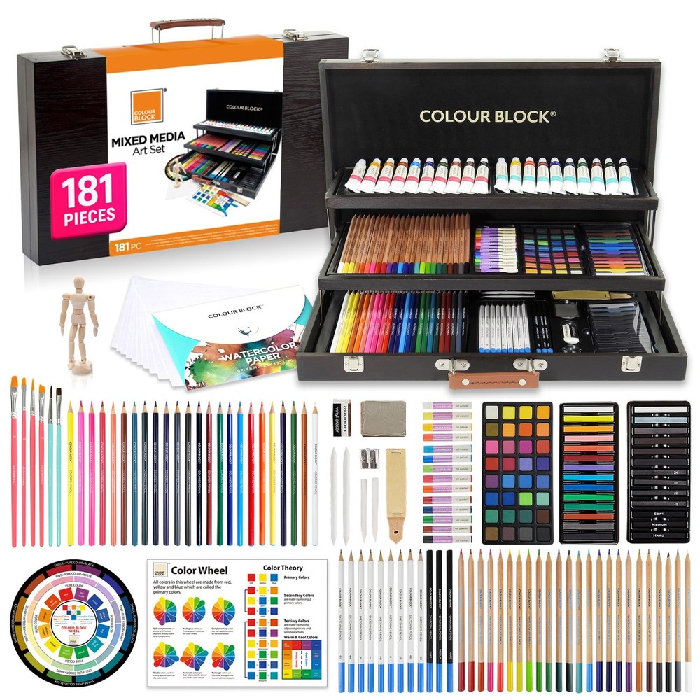 181-Piece Mixed Media Art Set in Wooden Case for Drawing Sketching Painting, …