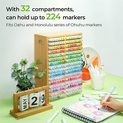 Ohuhu Bamboo Marker Organizer, Wooden Desktop Storage Hold 224 Markers for Home