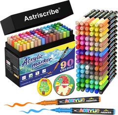 90 Colors Acrylic Paint Pens Set – Water-Based Paint Markers with Brush Tip (1–5