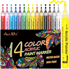 14 Colors Acrylic Paint Pens for Rock, Wood, Glass, Fabric, Ceramic, Craft Marke
