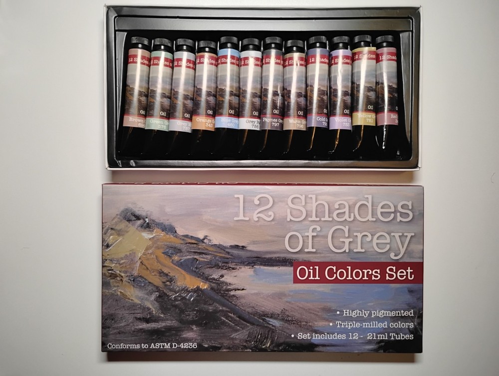 12 Shades of Grey Oil Colors Set – 12 Tubes Highly Pigmented Paint