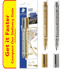 2x Staedtler Metallic Pen Gold and Silver 1-2mm Fibre Tip Gold & Silver Set of 2
