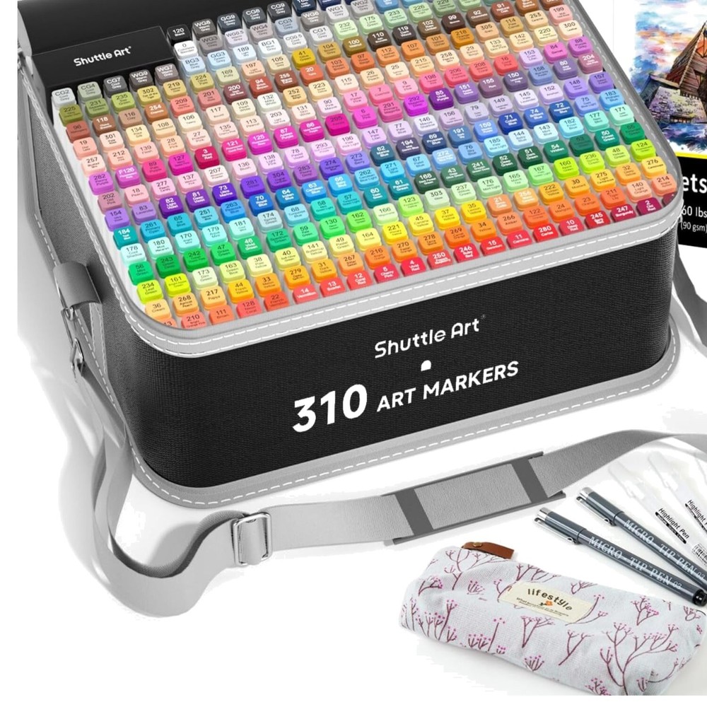 Artistic 310-Color Dual Tip Marker Collection with White Highlighters & Storage#