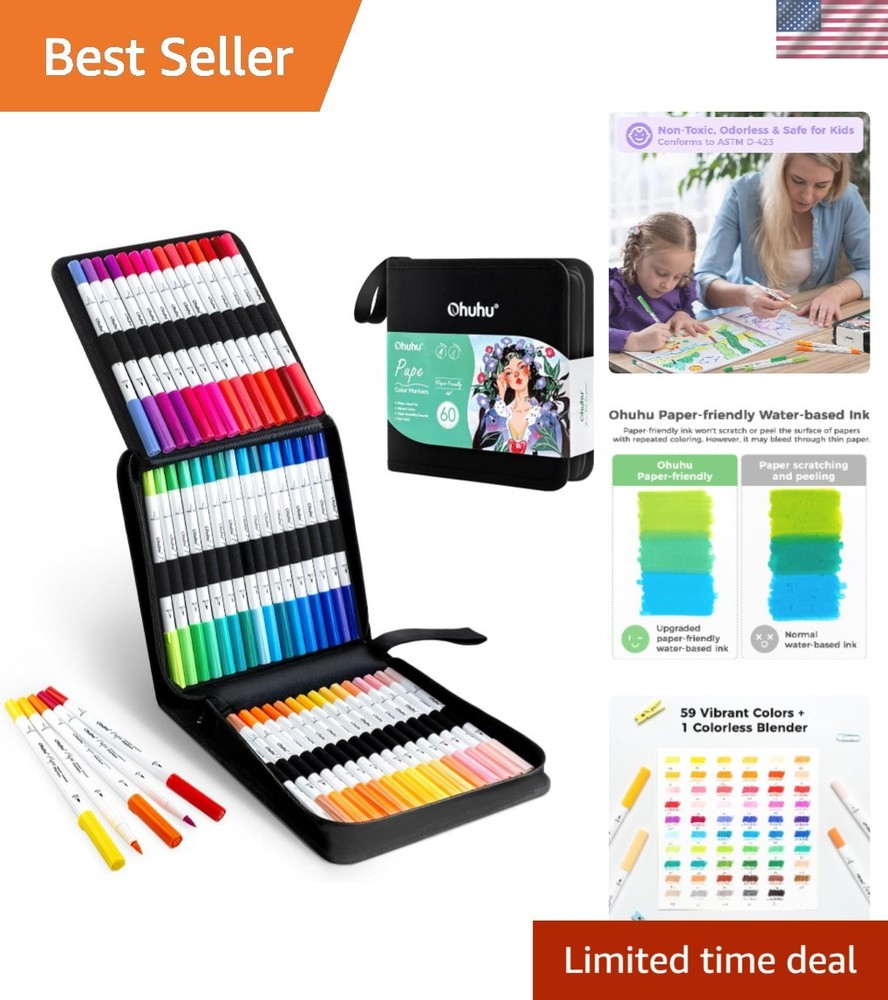 Vibrant 60-Color Brush & Fineliner Markers – Perfect Gift for Creatives
