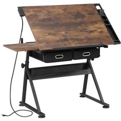 Adjustable Drafting Table with Power Outlet Artist Drawing Table with Stool