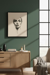 Modern Woman Portrait Art Print Black Ink Sketch Poster Abstract Wall Decor Art