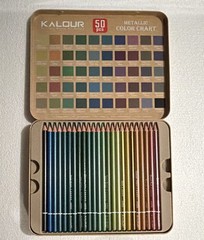 KALOUR 50pc Metallic Multicolor Colored Pencils Soft Touch Tin Set