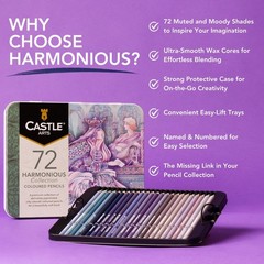 Harmonious Colored Pencil Set | 72 Muted, Wax-Based Soft Core Coloring Pencil…