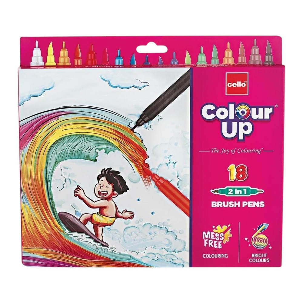 Cello BrushTip Pens Multicolor 18 Shades 2-in-1 Brush Sketch Pens Set Kids Art