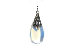 Sterling Silver Simulated Moonstone and Amethyst Teardrop Pendant