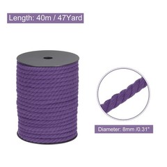 Cotton Rope 3 Strand Twisted Braided Rope Purple 8mm Dia