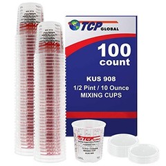 Full Case of 100 Paint Mixing Cups with 50 Lids – 10oz 1/2 Pint, Calibrated Rati