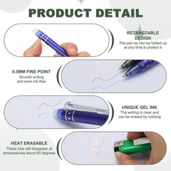 6Pcs Erasable Gel Pens, Retractable Fine Point 0.5mm Markers, Black