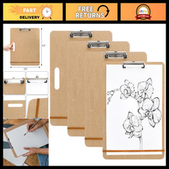 4 Pack 13×17 Inch Portable Sketch Boards, Wooden Clipboards with Handle & Metal
