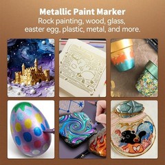 12Colors Metallic Paint Markers Bold and Fine Dual-tip for Rock Wood Ceramic …