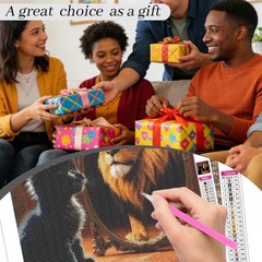 Diamond Painting Kit Kitten and Lion Full Diamond Round Art; 5D DIY Art Craft f,