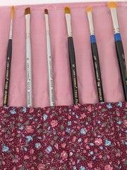 Artist Paint Brush Roll Case Handmade Filled With 25 Brushes EUC