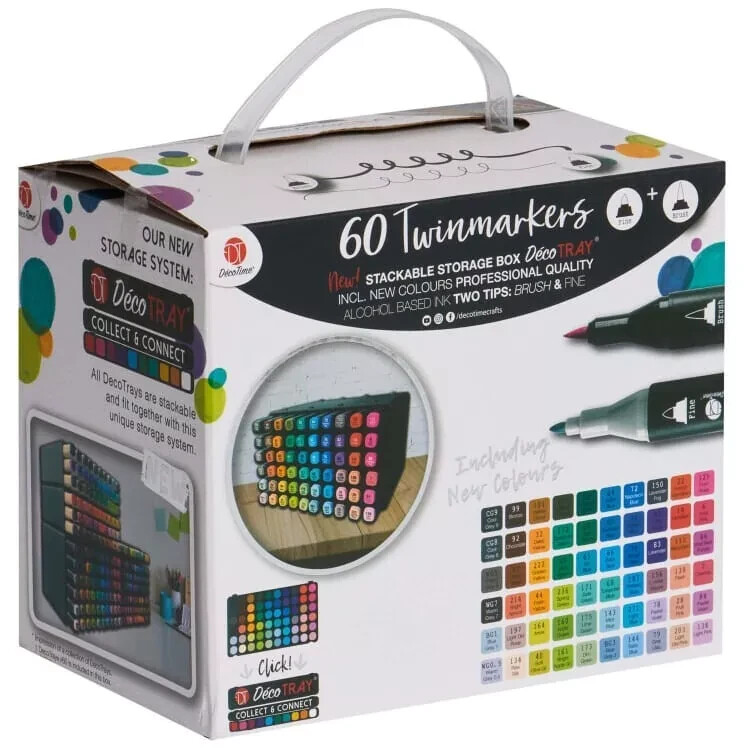 Decotime Twin Markers Paint ART | Deco Tray ANY SURFACE Alcohol – 60 Pack Set