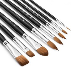 Sable Watercolor Brushes Professional, 8pcs Kolinsky Sable Brush Set Variety Sh