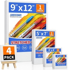 FIXSMITH Stretched Canvas for Painting, 3″x3″, 4″x4″, Multipack-4PK, White