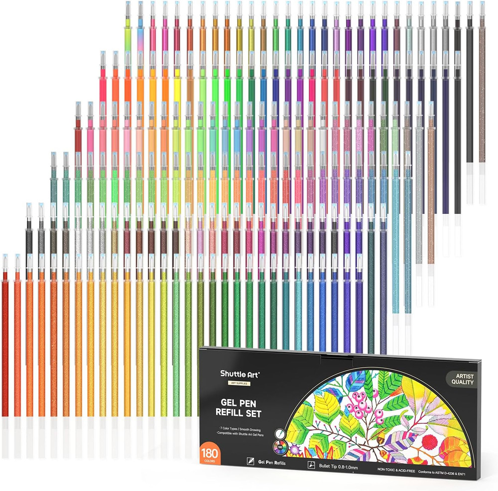 Gel Pen Refills, 180 Colors (No Duplicates) Gel Pen Refills, 7 Color Types for K
