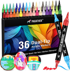 Pagather 36 Colors Acrylic Paint Markers, Dual Tip with Fine Tip and Brush Tip P