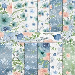 Papel con estampado floral azul de 30 x 30 cm para álbum de recortes floral
