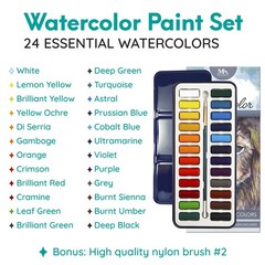 Watercolor Paint Essentials Set – Lightweight and Portable Metal Box – Lid Ha…