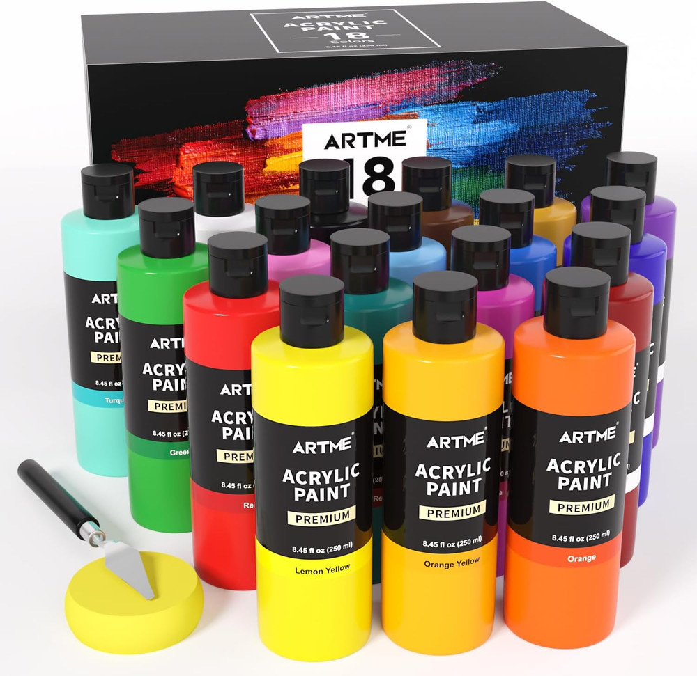 18 Colors Large Acrylic Paint Set, 8.45Oz/250 Ml Artist Painting Supplies Bulk N
