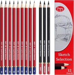 Professional Drawing Pencil Assortment, 9 Graphite and 3 Charcoal Hardnesses