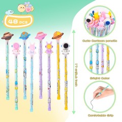 48 Pieces Cute Stackable Pencils Space Study Supplies Translucent Multi Point