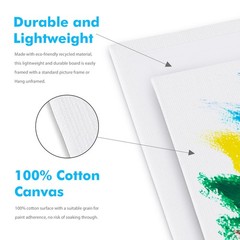 10 Pack 8×10 Inch Canvas Panels, White, Gesso Primed, Cotton, Painting Art