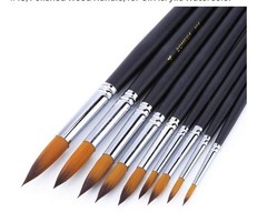 Painting Brushes Set, Golden Nylon, 9 Pieces, Sizes #0-#16, Polished Wood Handle