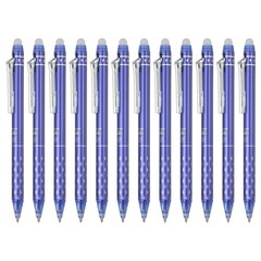 12Pcs Erasable Gel Pens, Retractable Fine Point 0.5mm Markers, Blue