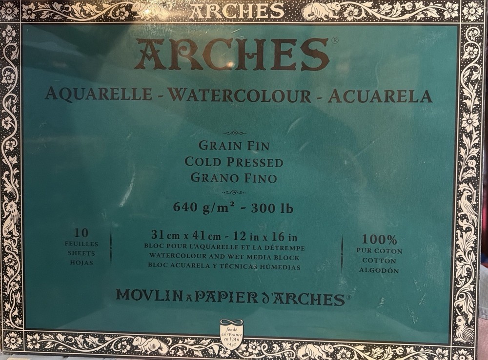 Arches Aquarelle Watercolor Block Cold Press 12×16 10 Sheets 640 G/m2-300 Lb