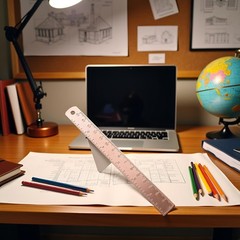 Rose Gold Metal Ruler – Brass Multi-Functional Drafting Tool for