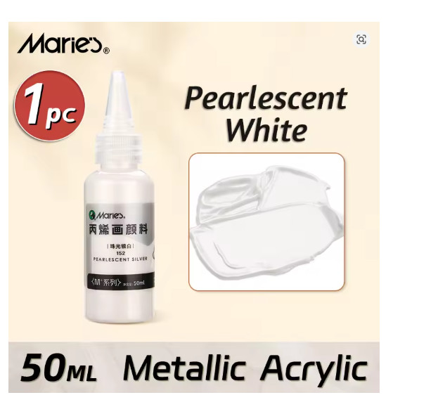NEW 50ml Marie’s Metallic Acrylic Paint Pearlescent white Pigment for DIY Art