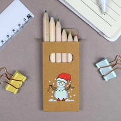 6 x ‘Snowman With Lights’ Short 85mm Pencils / Coloured Pencil Set (PE00070790)