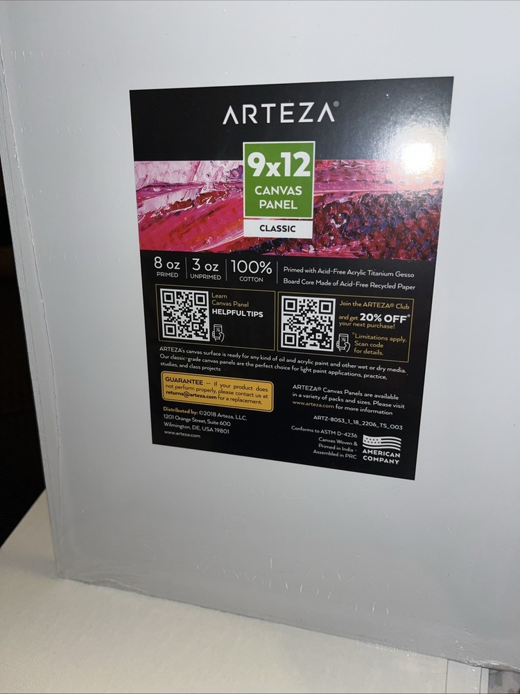 Arteza Classic White Canvas Cotton Panel Art Painting 9 x 12″ Set of 5 New