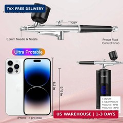 Airbrush Kit with Compressor, 48PSI Cordless Air Brush Set with 0.3mm Nozzle, Re