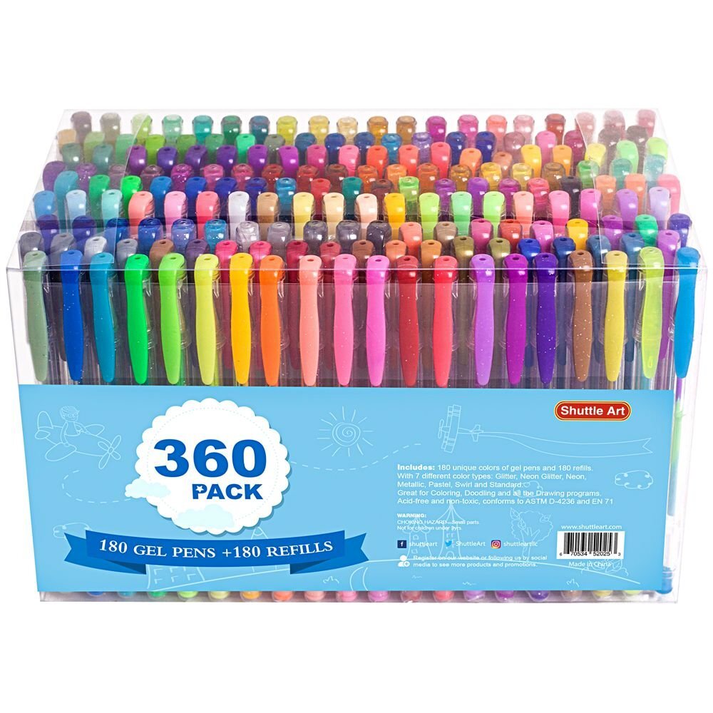 Shuttle Art 360 Pack Gel Pens Set, 180 Colors Pen 360 Piece 360