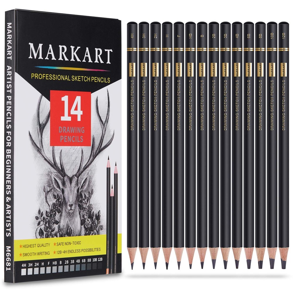 MARKART Professional Drawing Sketching Pencil Set – 14 Pieces,Graphite,12B – …