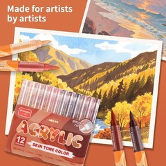 Kander Acrylic Paint Markers 12 Colors, Skin Tone Series Set with Soft Brush Ti