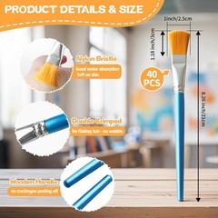 40 Piece Flat Paint Brushes,1 Inch Craft Brushes, 1 Inch, Natural Wood