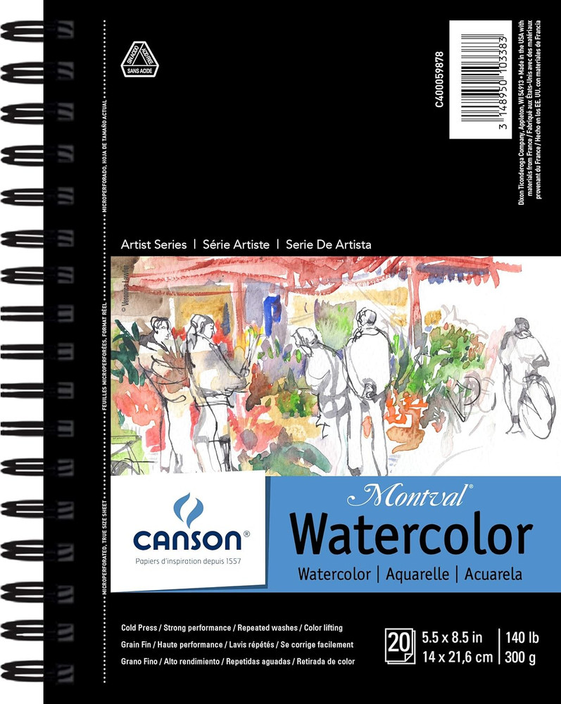 Artist Series Montval Watercolor Paper Pad, 5.5X8.5 Inch, Side Wire, 20 Sheets,