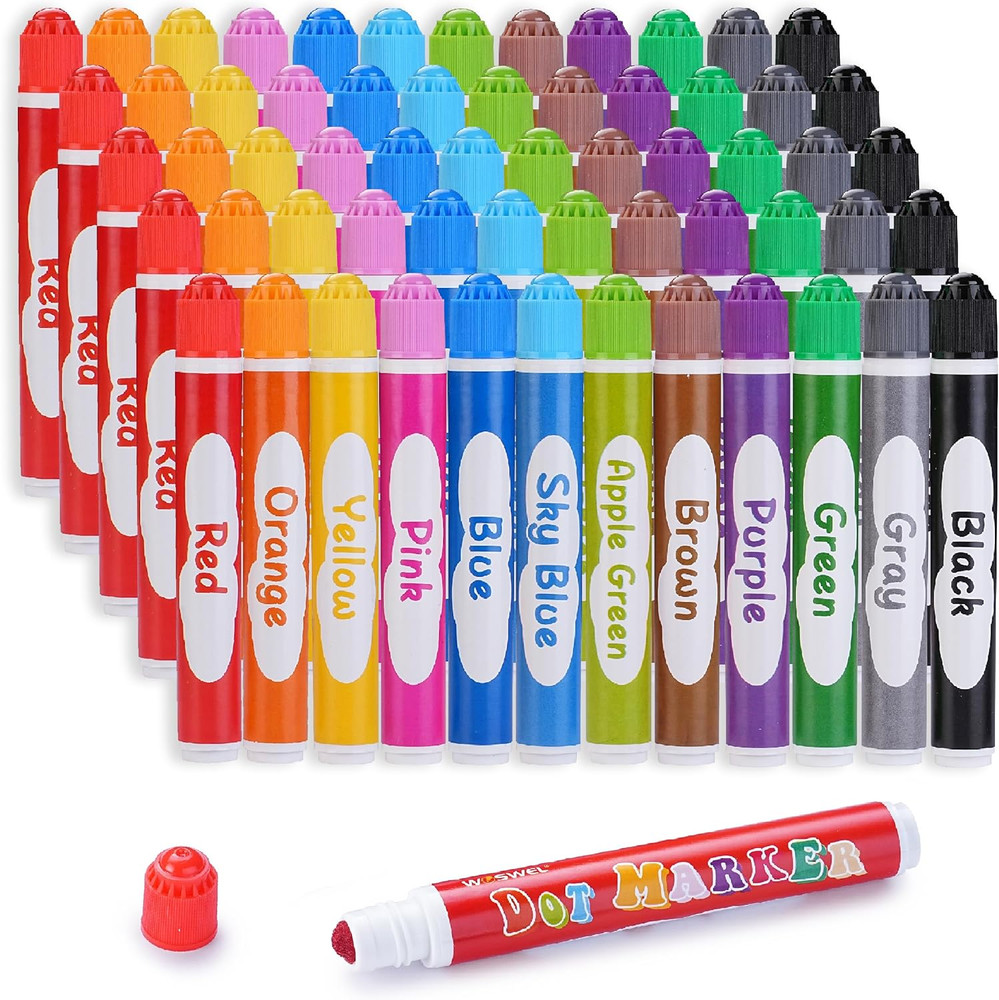 Dot Markers 60 Pack 12 Colors Washable Paint Daubers for Toddlers Kids Preschool