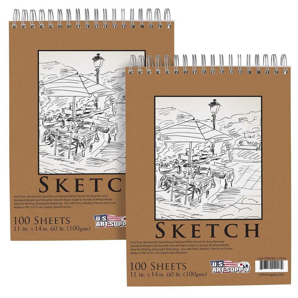U.S. Art Supply 11″x14″ Top Spiral Bound 11-x-14-inch, Graphite,Natural White